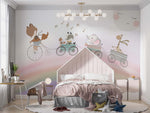 Tapet Personalizat Lumea Animalelor cu animalute plimbandu-se in trenulet peste curcubeu cantand  - MUSICAL RAINBOW