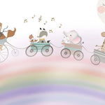 Tapet Personalizat Lumea Animalelor cu animalute plimbandu-se in trenulet peste curcubeu cantand  - MUSICAL RAINBOW