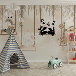 Tapet Personalizat Lumea Animalelor cu animale exotice in leagan pe un fundal bej  - STORYTELLING SWING
