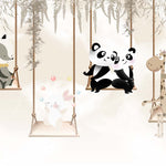 Tapet Personalizat Lumea Animalelor cu animale exotice in leagan pe un fundal bej  - STORYTELLING SWING