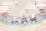 Tapet Personalizat Lumea Animalelor cu animale exotice in trenulet si baloane cu aer cald peste curcubeu - MAGICAL FLIGHT