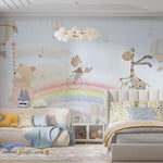 Tapet Personalizat Lumea Animalelor cu animale pe biciclete mergand pe curcubeu  - ACROSS THE SKY