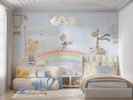 Tapet Personalizat Lumea Animalelor cu animale pe biciclete mergand pe curcubeu  - ACROSS THE SKY