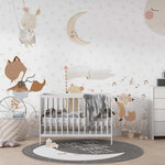 Tapet Personalizat Lumea Animalelor cu animale cantand pe un fundal cu inimioare bej  - BEIGE HEARTS MUSICAL