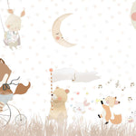 Tapet Personalizat Lumea Animalelor cu animale cantand pe un fundal cu inimioare bej  - BEIGE HEARTS MUSICAL