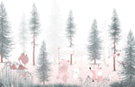Tapet Personalizat Lumea Animalelor cu animale rozalii intr-o padure de pini  - PINKY PINE FOREST