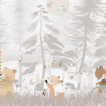 Tapet Personalizat Lumea Animalelor cu animale cantand prin padurea bej  - BEIGE FOREST MUSICAL