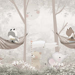 Tapet Personalizat Lumea Animalelor cu animale in hamac in nuante de bej si maro - ANIMAL'S NAP TIME