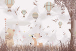 Tapet Personalizat Lumea Animalelor cu animale cantand in padure cu vegetatie bej maro - SINGING THROUGH THE FOREST