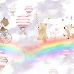 Tapet Personalizat Lumea Animalelor cu animale, baloane cu aer cald si curcubee - PURPLE MERGING RAINBOWS