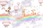 Tapet Personalizat Lumea Animalelor cu animale, baloane cu aer cald si curcubee - PURPLE MERGING RAINBOWS