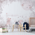 Tapet Personalizat Lumea Animalelor cu animale salbatice cantand prin padurea bej roz - HAPPY SINGING