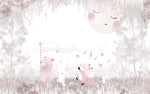 Tapet Personalizat Lumea Animalelor cu animale salbatice cantand prin padurea bej roz - HAPPY SINGING