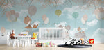 Tapet Personalizat Lumea Animalelor cu trenulet de animalute si baloane pe cerul albastru cu norisori - BLUE SKIES BALLOONS