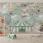 Tapet Personalizat Lumea Animalelor cu animale la circ, avioane si baloane cu aer cald - WELCOME TO THE CIRCUS