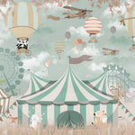 Tapet Personalizat Lumea Animalelor cu animale la circ, avioane si baloane cu aer cald - WELCOME TO THE CIRCUS
