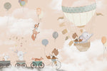 Tapet Personalizat Lumea Animalelor cu animale cantand printre nori pe un fundal crem - SINGING IN THE CLOUDS II