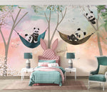 Tapet Personalizat Lumea Animalelor cu panda in hamace pe un fundal multicolor  - MULTICOLOR SKY