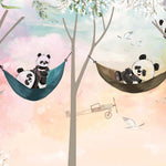 Tapet Personalizat Lumea Animalelor cu panda in hamace pe un fundal multicolor  - MULTICOLOR SKY