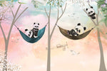 Tapet Personalizat Lumea Animalelor cu panda in hamace pe un fundal multicolor  - MULTICOLOR SKY
