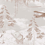 Tapet Personalizat Lumea Animalelor cu girafa si elefant in padure cu zapada in nuante sepia - SEPIA WINTER