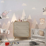 Tapet Personalizat Lumea Animalelor cu animalute printre muntii inalti inzapeziti  - PINK SNOWY PEAKS