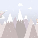 Tapet Personalizat Lumea Animalelor cu animalute printre muntii inalti inzapeziti  - PINK SNOWY PEAKS