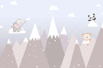 Tapet Personalizat Lumea Animalelor cu animalute printre muntii inalti inzapeziti  - PINK SNOWY PEAKS