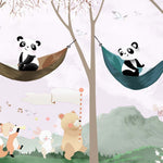 Tapet Personalizat Lumea Animalelor cu panda in hamace si animale cantand prin padure  - THE PANDA SONG