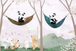 Tapet Personalizat Lumea Animalelor cu panda in hamace si animale cantand prin padure  - THE PANDA SONG