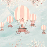 Tapet Personalizat Lumea Animalelor cu animalute in baloane cu aer cald pe un fundal texturat albastru - BLUE PLASTER SKY BALLOONS