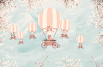 Tapet Personalizat Lumea Animalelor cu animalute in baloane cu aer cald pe un fundal texturat albastru - BLUE PLASTER SKY BALLOONS