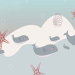 Tapet Personalizat Lumea Animalelor  cu balene si pui de balene in valurile marii  - LITTLE WHALES