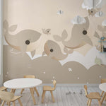 Tapet Personalizat Lumea Animalelor cu balene bej  - BEIGE WHALES