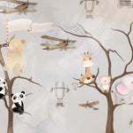 Tapet Personalizat Lumea Animalelor cu animale catarate in copaci inalti si avioane  - CLIMBING TREES
