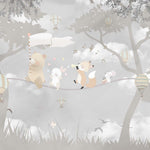 Tapet Personalizat Lumea Animalelor cu animale pe franghie prin padurea gri  - WARM GREY FOREST