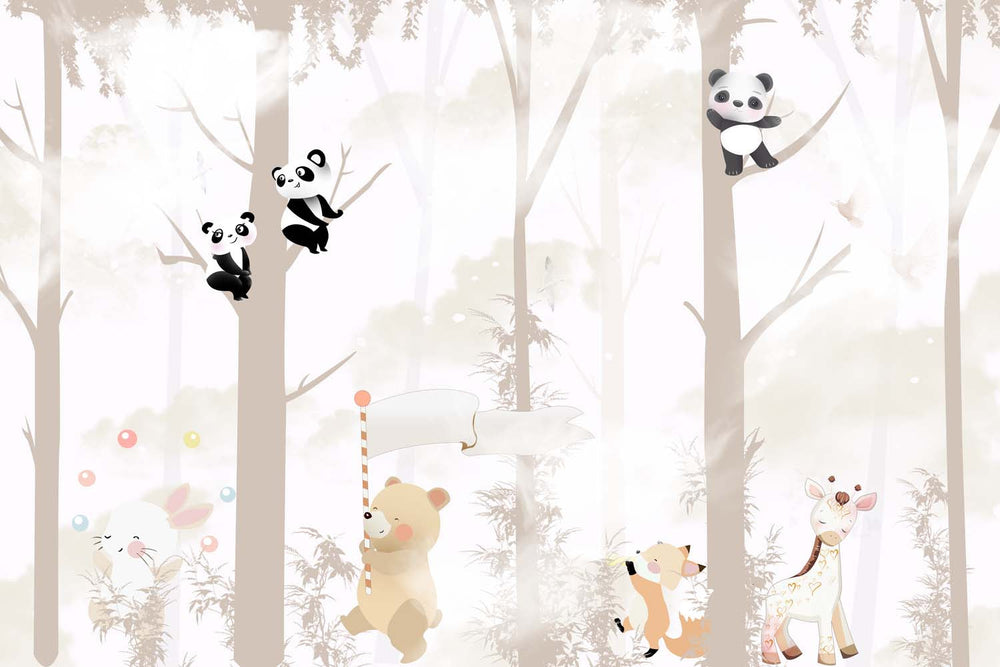 Tapet Personalizat Lumea Animalelor cu ursi panda in copaci  - PANDA BEARS