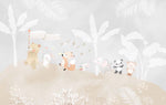 Tapet Personalizat Lumea Animalelor cu animale exotice cantand printre palmieri albi  - BANANA LEAF SONG
