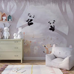 Tapet Personalizat Lumea Animalelor cu ursi panda in copaci in nuante de mov  - PANDA LOVE SONG
