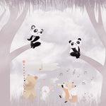 Tapet Personalizat Lumea Animalelor cu ursi panda in copaci in nuante de mov  - PANDA LOVE SONG