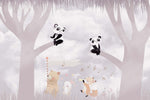 Tapet Personalizat Lumea Animalelor cu ursi panda in copaci in nuante de mov  - PANDA LOVE SONG