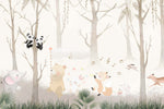 Tapet Personalizat Lumea Animalelor cu animale cantand prin padurea cu copaci  - HAPPY FOREST