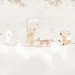 Tapet Personalizat Lumea Animalelor cu animale mergand pe franghie pe cerul bej - WALKING THE ROPE