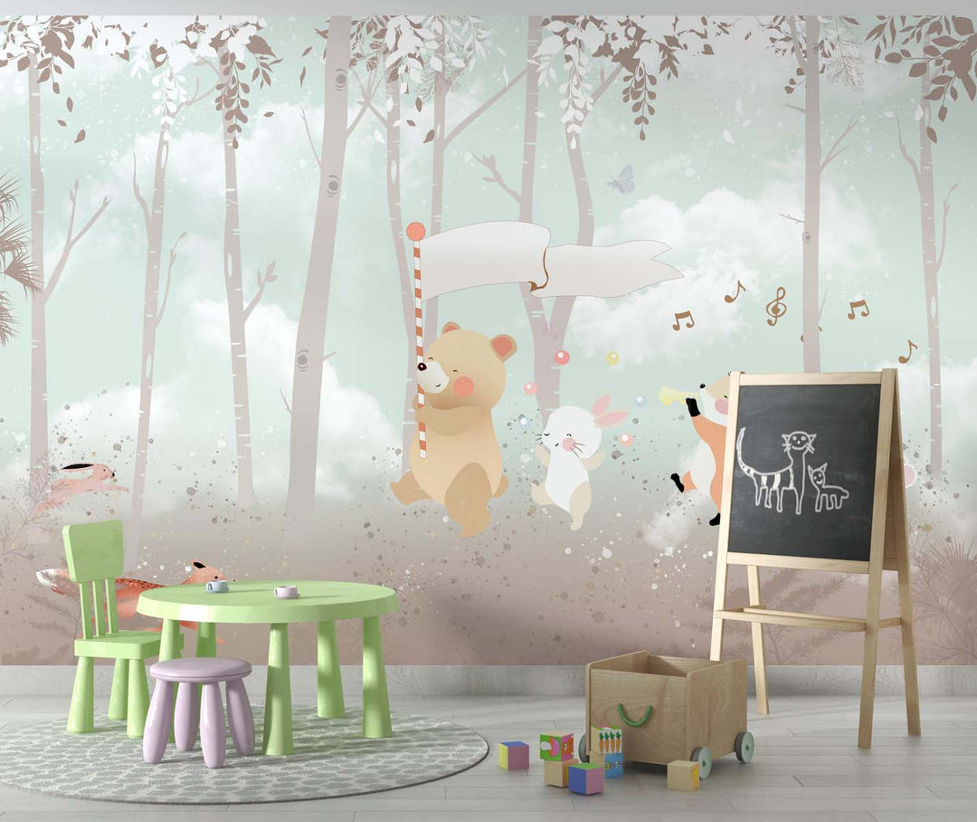 Tapet Personalizat Lumea Animalelor cu animale cantand prin padurea noroioasa  - MUDDY DANCE
