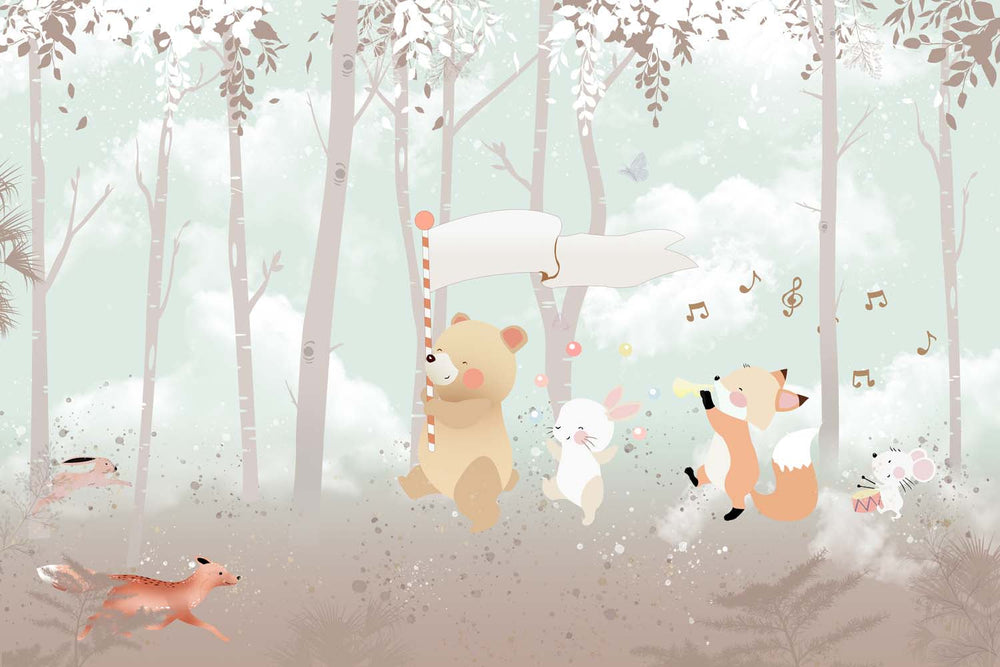 Tapet Personalizat Lumea Animalelor cu animale cantand prin padurea noroioasa  - MUDDY DANCE