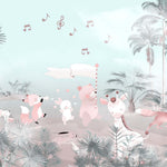 Tapet Personalizat Lumea Animalelor cu animalute prin padurea tropicala in nuante vibrante - HAWAII ANIMALS