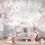 Tapet Personalizat Lumea Animalelor cu siluete de padure si animale in nuante de roz - PINK SILHOUETTE FOREST