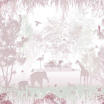 Tapet Personalizat Lumea Animalelor cu siluete de padure si animale in nuante de roz - PINK SILHOUETTE FOREST