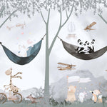 Tapet Personalizat Lumea Animalelor cu animale exotice in hamace intr-un peisaj montan - HAMMOCK PARTY