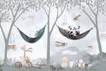 Tapet Personalizat Lumea Animalelor cu animale exotice in hamace intr-un peisaj montan - HAMMOCK PARTY